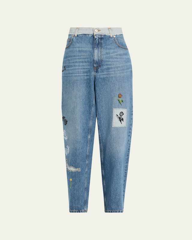 Embroidered Straight-Leg Denim Trousers